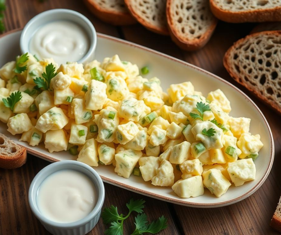 A beautifully arranged plate of homemade egg salad